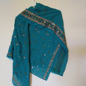 Peacock Splendid Scarf. Approx. 45" X 45" Square.